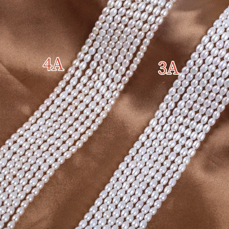 High Quality 3A/4A 3-4mm Natural White Rice Shape Cultured Pearls For Sale