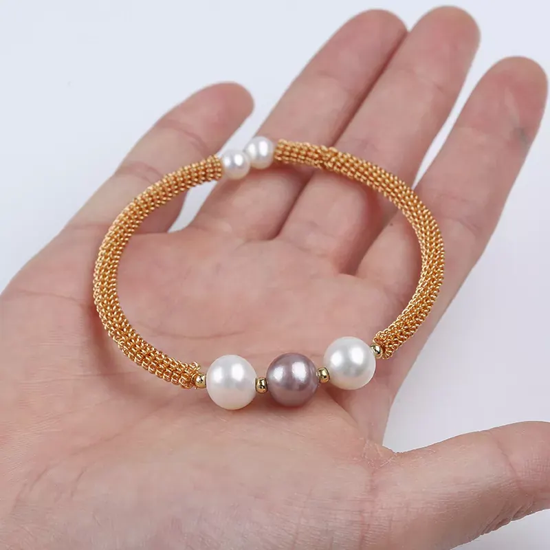 Exquisite Natural Freshwater Pearl and Gold Plated color fitting Hand-making Bracelet product photo 6