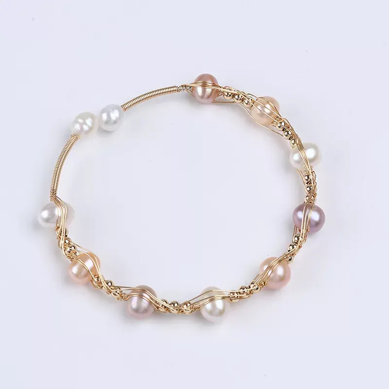 Exquisite Natural Freshwater Pearl and Gold Plated color fitting Hand-making Bracelet product photo 2