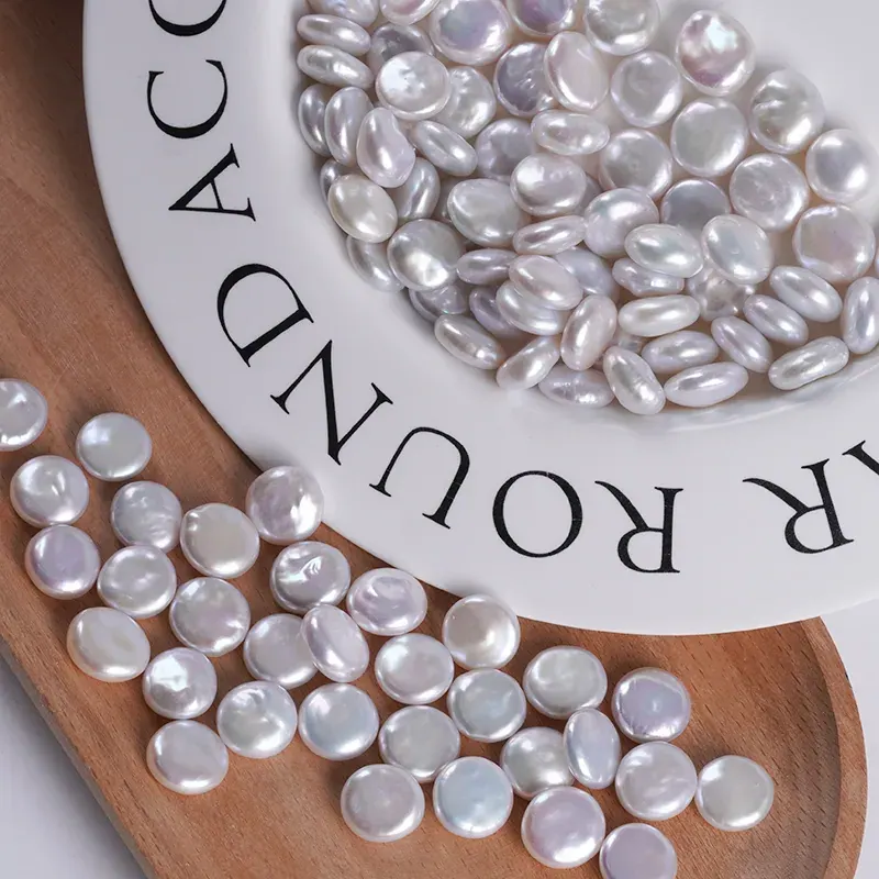 High Quality 10-11mm natural white flat coin shape freshwater loose pearl for Jewellery Making
