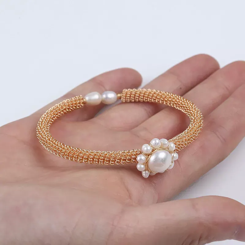 Exquisite Natural Freshwater Pearl and Gold Plated color fitting Hand-making Bracelet product photo 7