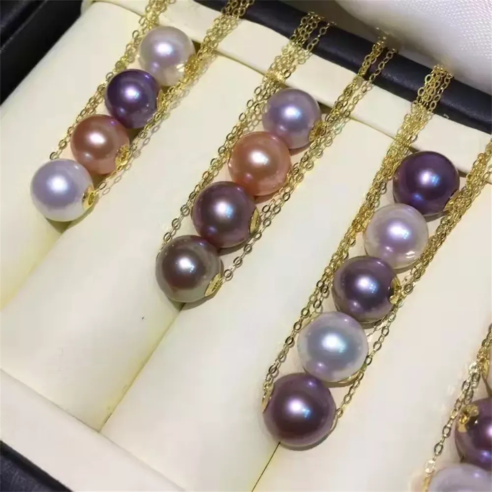 18K Gold Round Shape Chain Real Genuine Freshwater Pearl Handmade Necklace