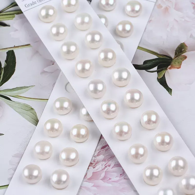 10-10.5mm 3A/4A Grade White Color Freshwater Button Pearl Earring Semi-finished