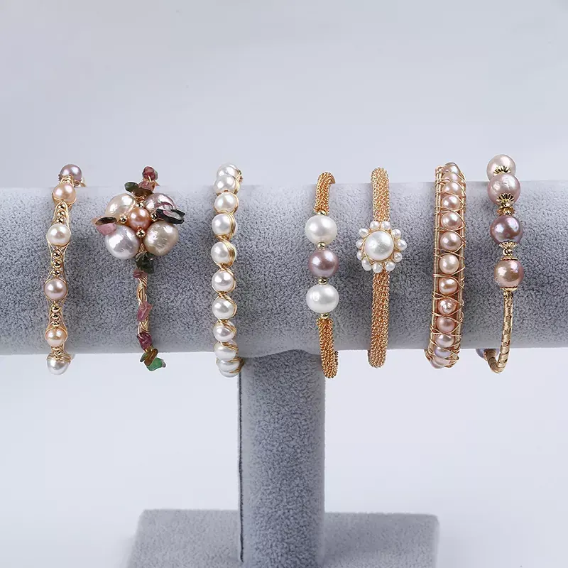 Exquisite Natural Freshwater Pearl and Gold Plated color fitting Hand-making Bracelet