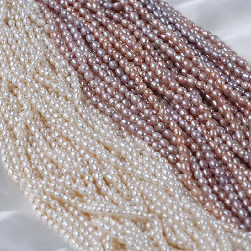 AAA 4-5mm Natural Freshwater White/purple Rice Pearls Strands