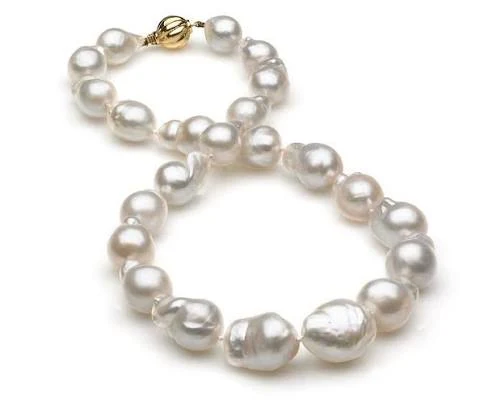 White baroque freshwater pearl necklace with gold clasp