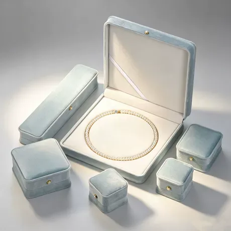 Light blue pearl necklace ring and earring packaging box set