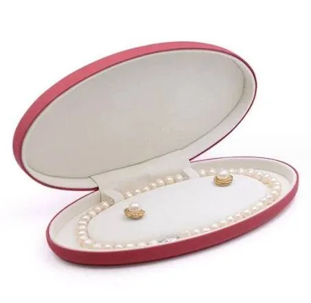 Red oval pearl necklace and earring jewelry gift box