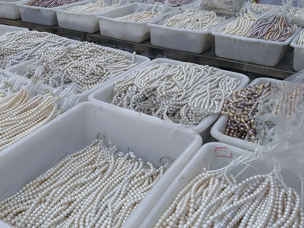 Sorted pearl strands ready for wholesale orders