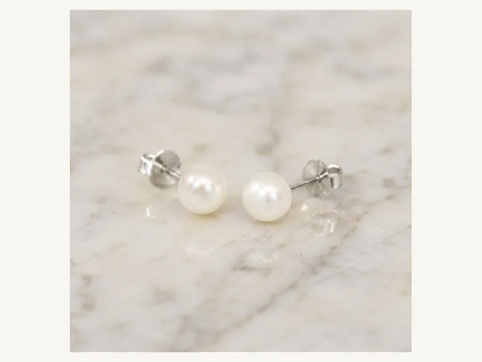 Petite white pearl stud earrings