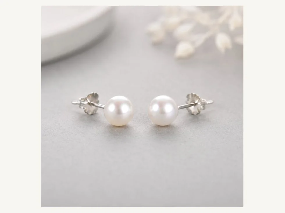 Small round pearl stud earrings
