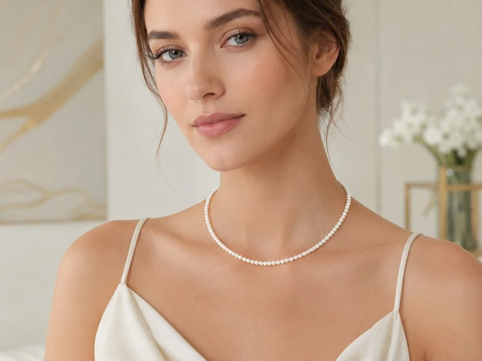 White freshwater pearl necklace styling photo