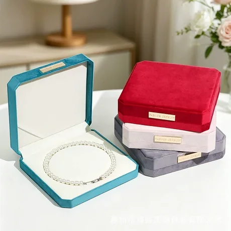 Teal red pink and gray pearl necklace gift boxes with white freshwater pearl strand
