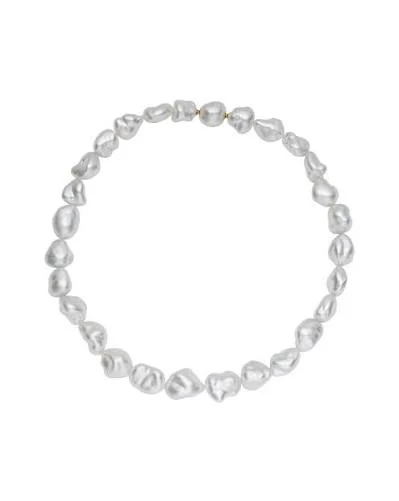 White baroque freshwater pearl necklace on a clean white background